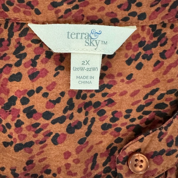 Terra Sky Dress Terracotta Black Dot Boho Peasant Tiered Plus 2X - Picture 9 of 11